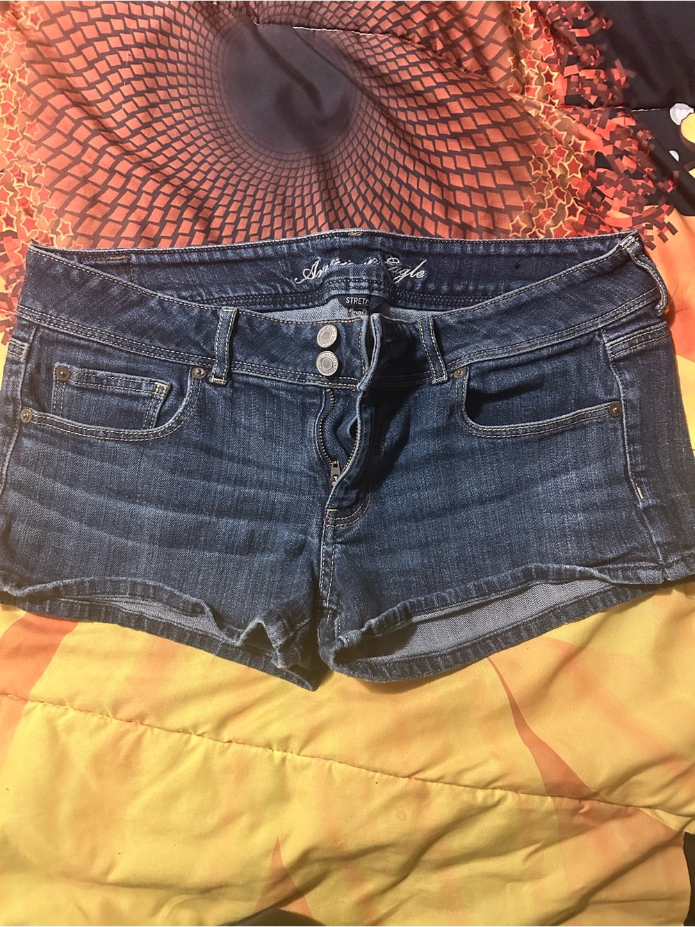American Eagle Outfitters Women's Dark Blue Low-Rise Denim Shorts